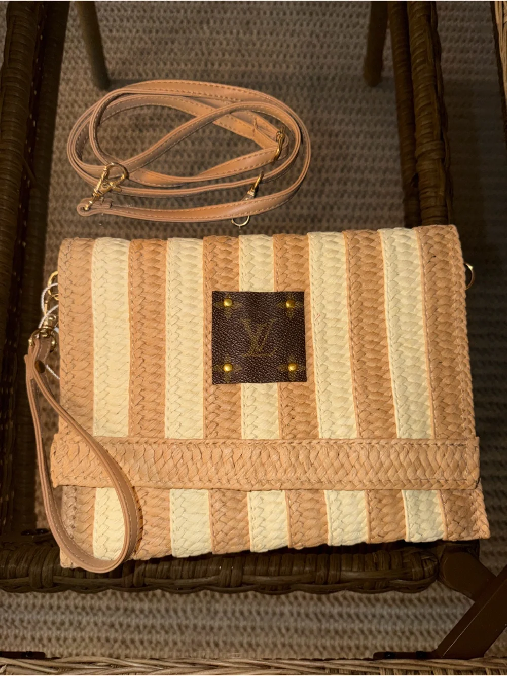 Striped Woven Crossbody Bag - Cream & Tan